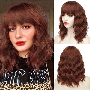 AUBURN Short Wavy Wig with Bangs for Women